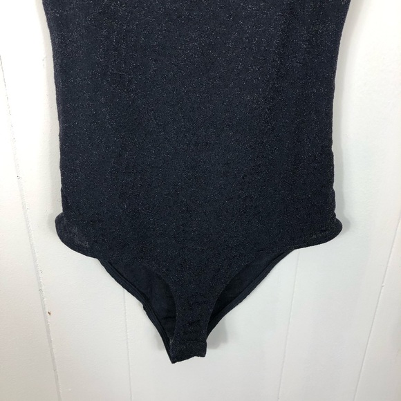 Zara Sparkly Sheer Black Bodysuit Sz S - Picture 3 of 8